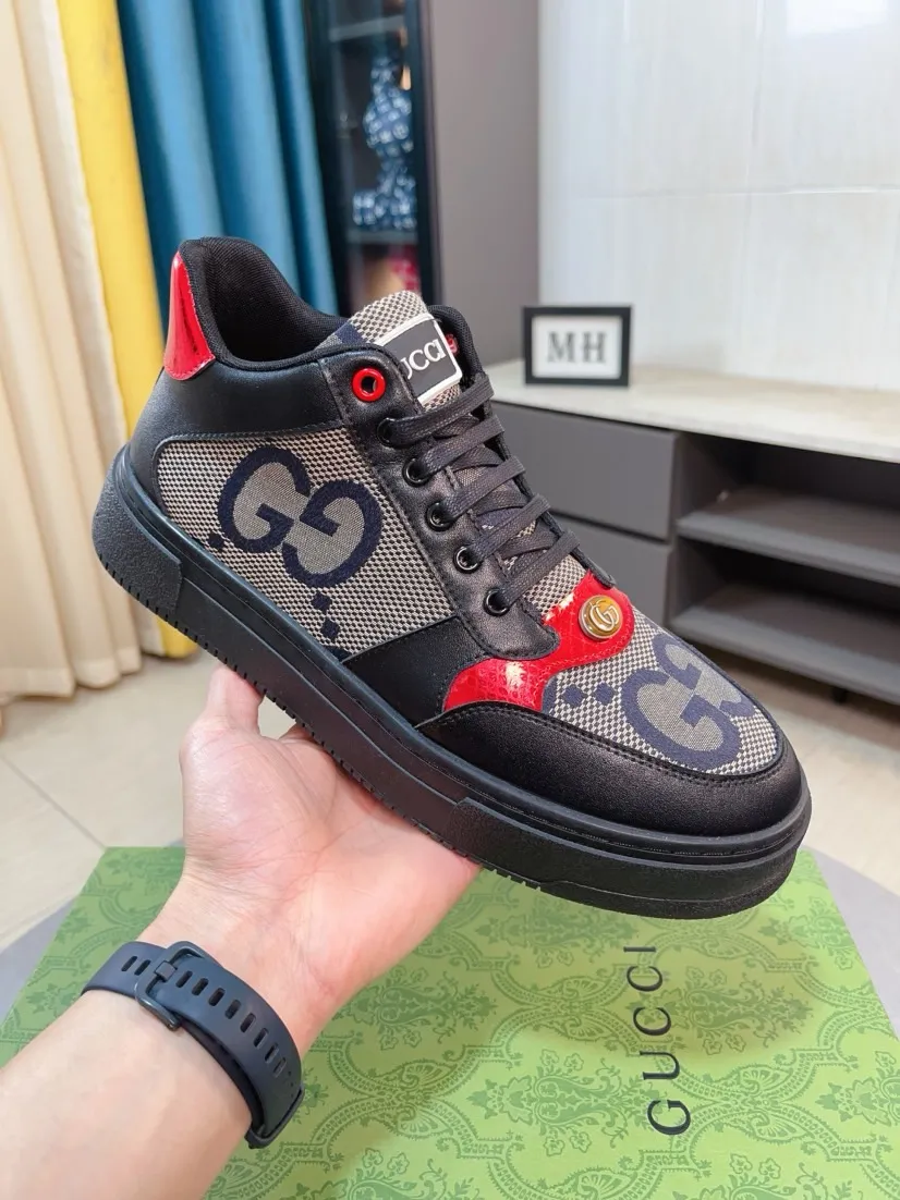 Men's shoes 💰420🌹🌹GUCCI [Gucci] New high-top men's shoes, a high-end brand, the latest fashionable casual men's shoes, trendy and versatile, relaxed and sporty style, uppers imported from Italy, first-layer cowhide, genuine leather lining, and ultra-fine workmanship. Original personalized fashionable rubber wear-resistant outsole, light and comfortable on the foot, size 38-44